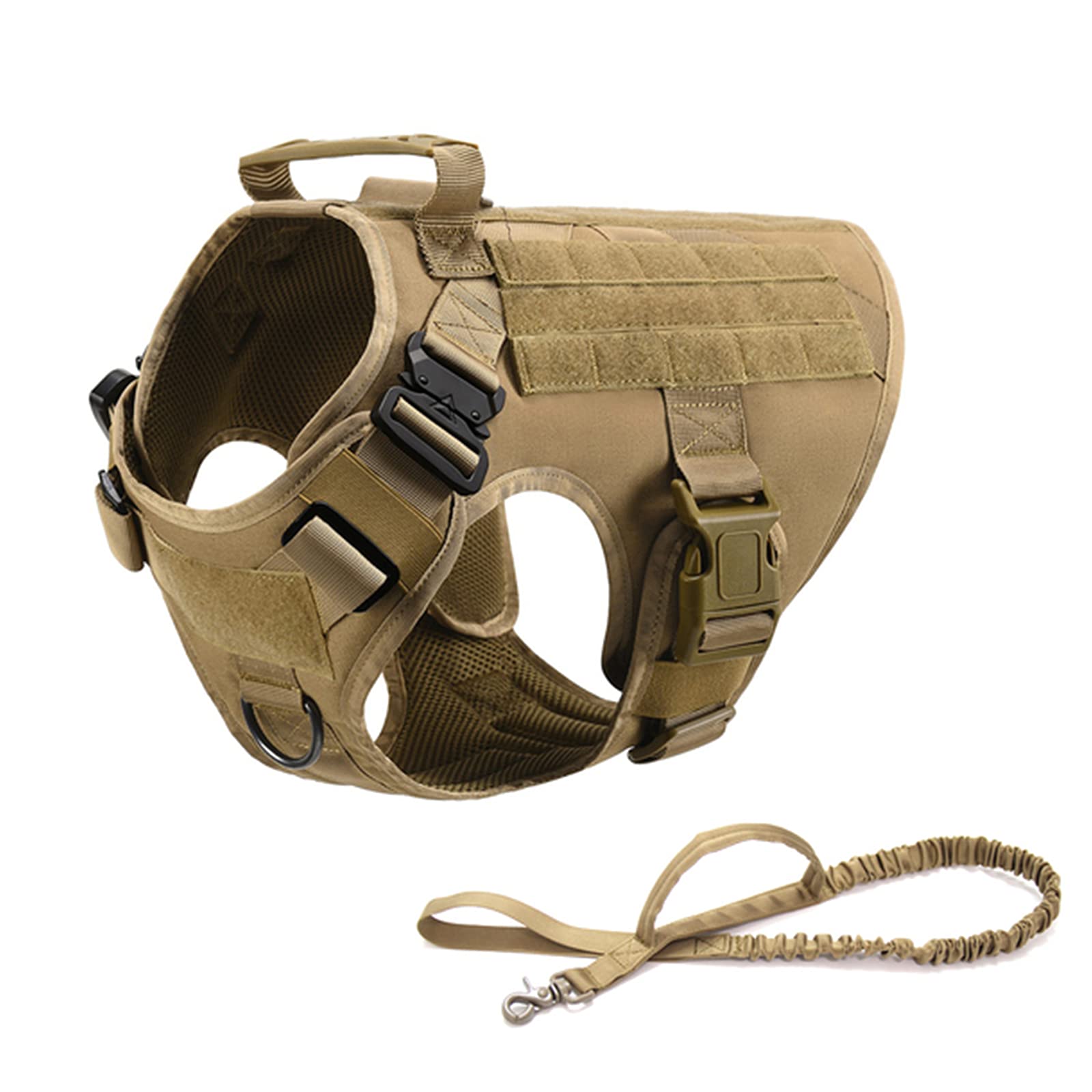 Imbracatura per Gilet Tattico con Guinzaglio Elastico, Imbracatura per Gilet per Cani di Servizio con Maniglia, Imbracatura Militare Senza Trazione Gilet per Cani Militare,Marrone,M