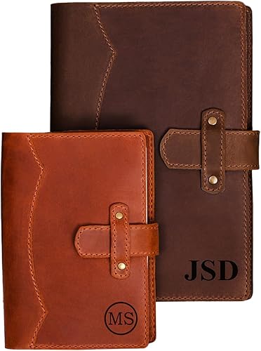 100% Genuine Leather Journal Engraved Name or Initials – Crafted in USA – Personalized Gift for Business, College, Travel, Work – Refillable Lined
