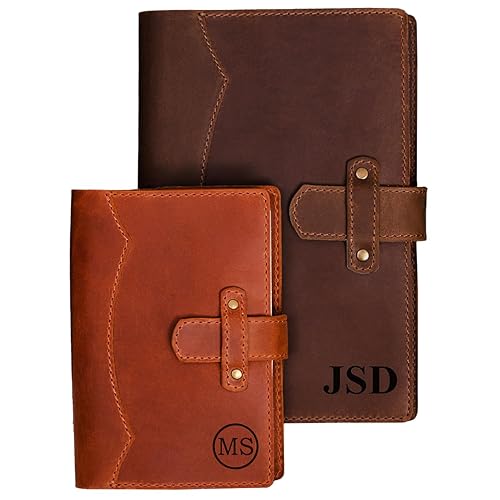 100% Genuine Leather Journal Engraved Name or Initials – Crafted in USA – Personalized Gift for Business, College, Travel, Work – Refillable Lined