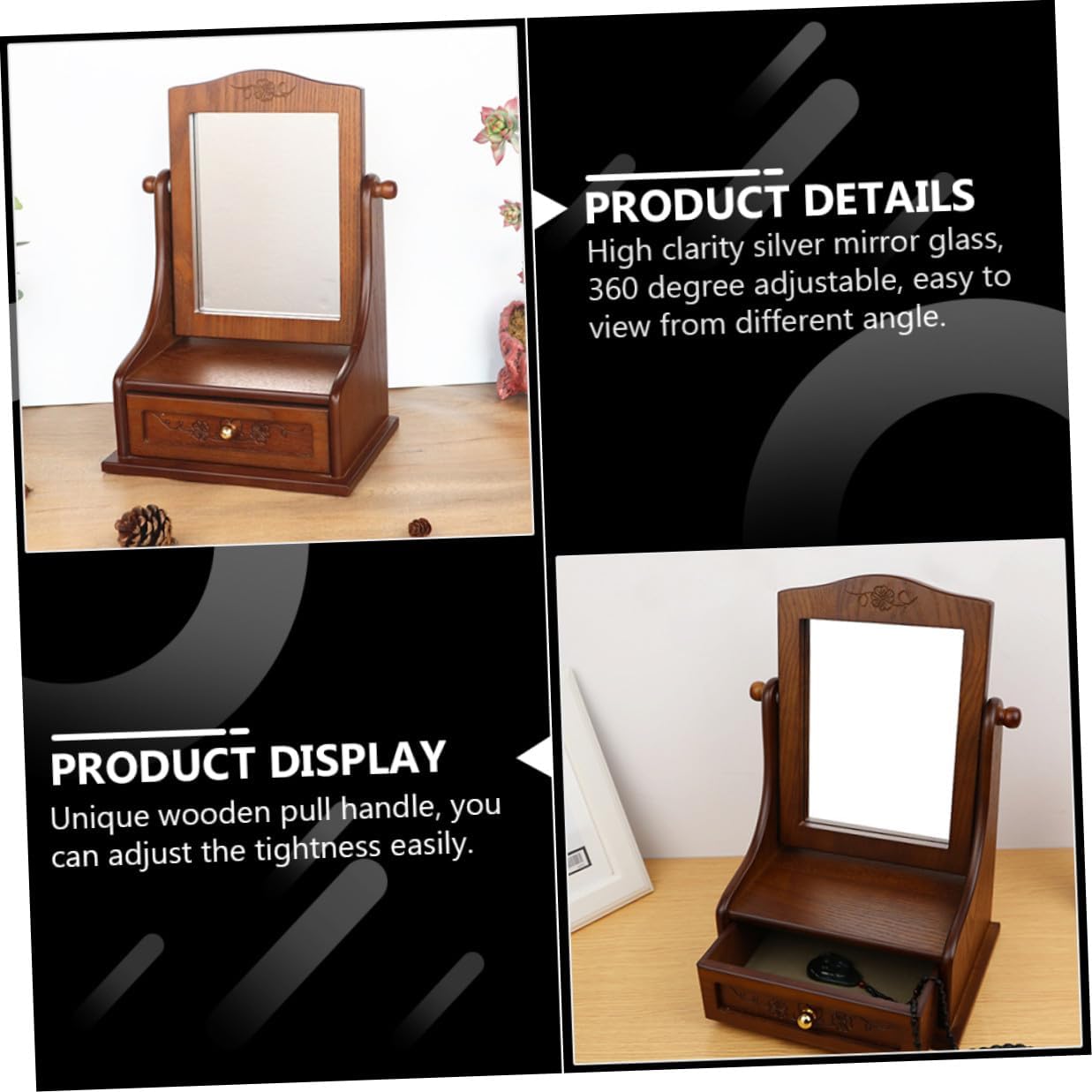 MAGICLULU Vintage Standable Vanity Mirror Retro Desktop Makeup Mirror with Adjustable Angle for Home Use Antique Finish image 5