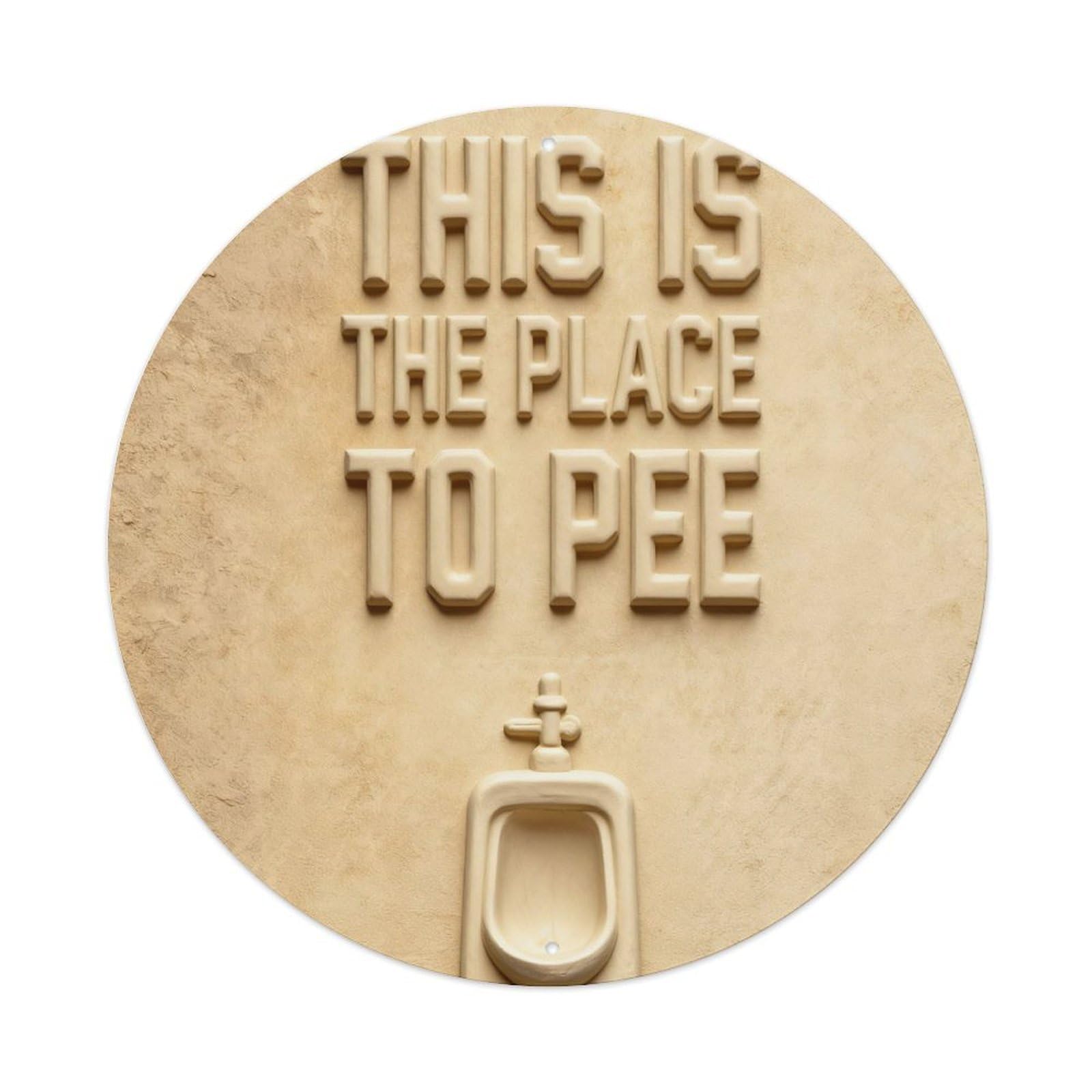 This Is The Place To Pee Round Metal Tin Sign Vintage Wall Decor, Bar Garage Cafe Kitchen Home Wall Art Poster 8x8inches