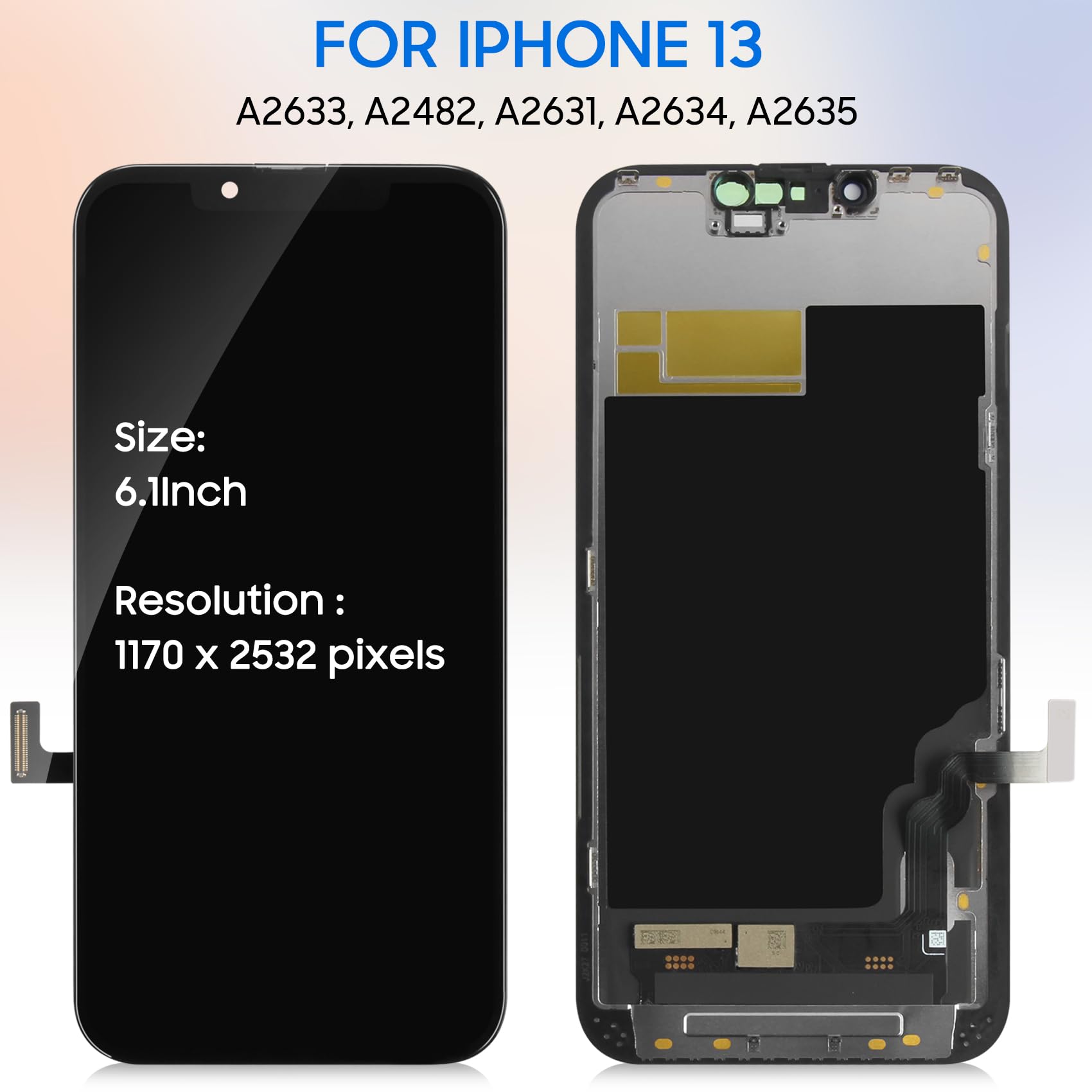 LADYSON Écran pour iPhone 13 Écran LCD pour iPhone 13 A2633 A2482 A2631 A2634 A2635 LCD Affichage Écran Tactile Numériseur Kit de Remplacement + Outil (Incell, Non Original)