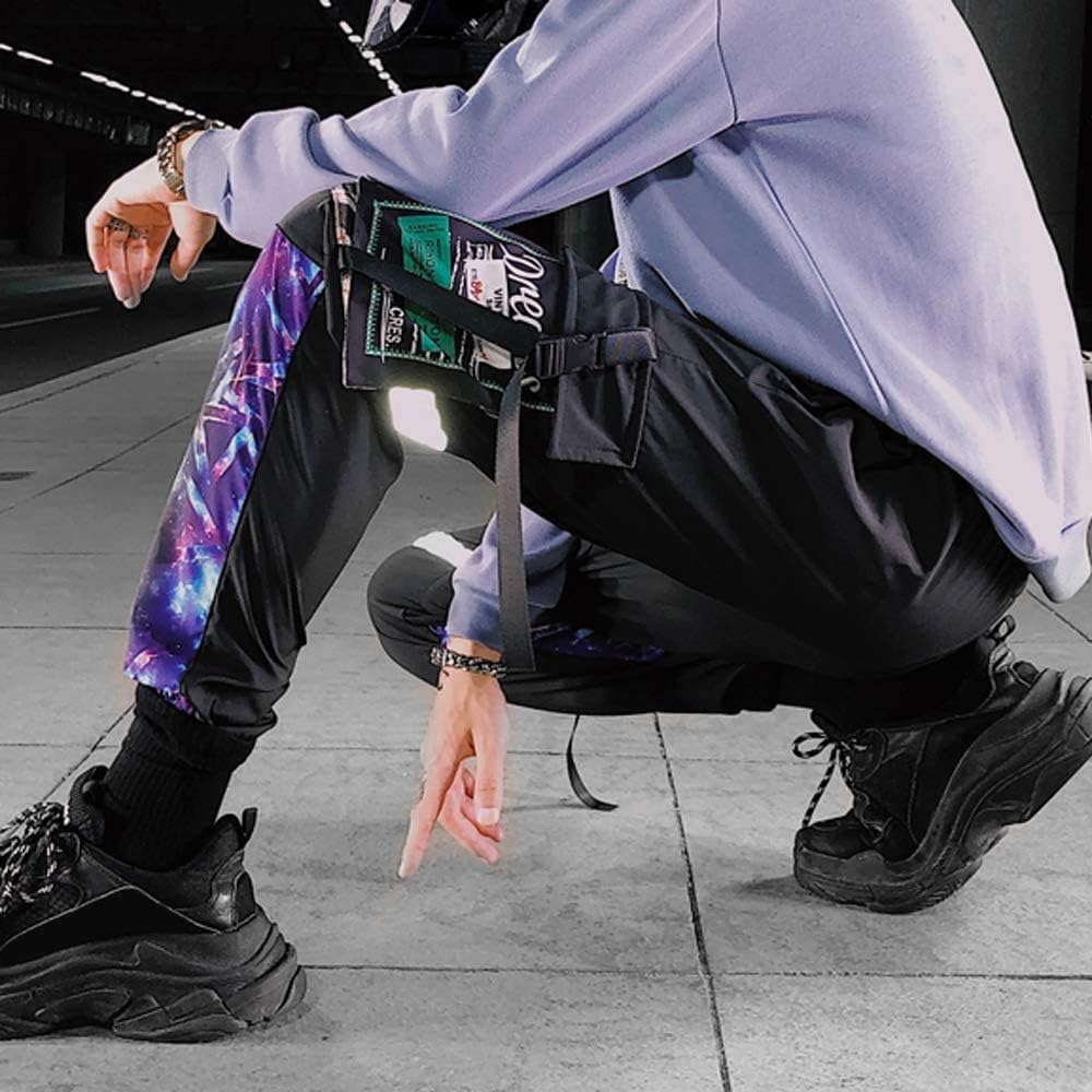 XYXIONGMAO Schwarze reflektierende Herren-Jogginghose, Techwear, Sweathose, Hip-Hop, Streetwear, Cargohose für Herren