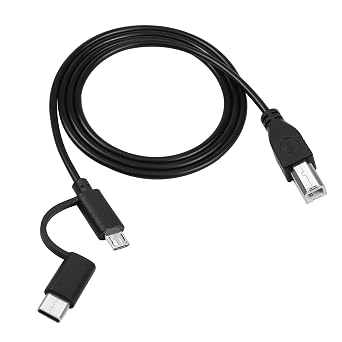 USB B Printer Cable 3.3 ft, 2-in-1 Designed, Micro USB to USB B, USB C to USB B Printer Cable for Computer, Scanner, Electric Keybords,Digital Piano, MIDI Controller, and etc.