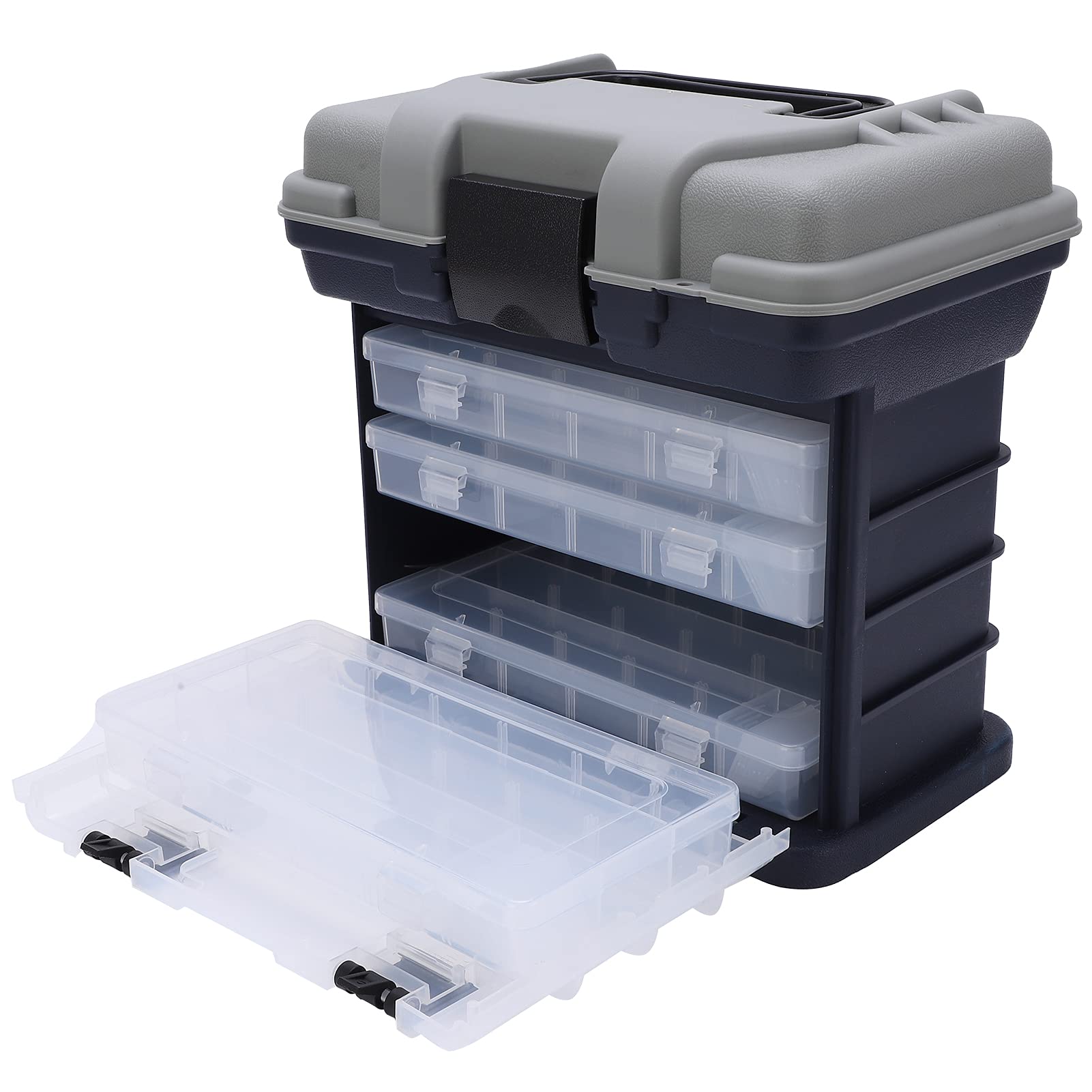 Anglerbox, Tragbare 4-Lagen Angelbox, Schichtbox mit Griff, PP ABS Mischmaterial, Großer Stauraum für Angelgerät und Zubehör
