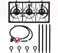 Vista 6 de Quemador de campamento de alta presión de tres quemadores - Quemador de estufa de gas de 225000 BTU - Estufa portátil de gas de hierro fundido