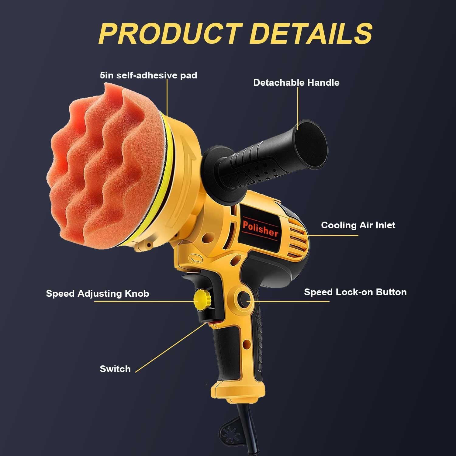 Pulidora de Coches, Kit de Pulidora Rotativa de 700W - Velocidad Variable de 600 a 3700 RPM, Pulidora Coches Ligera con 19 Accesorios para el Cuidado, Pulido y Limpieza del Coches
