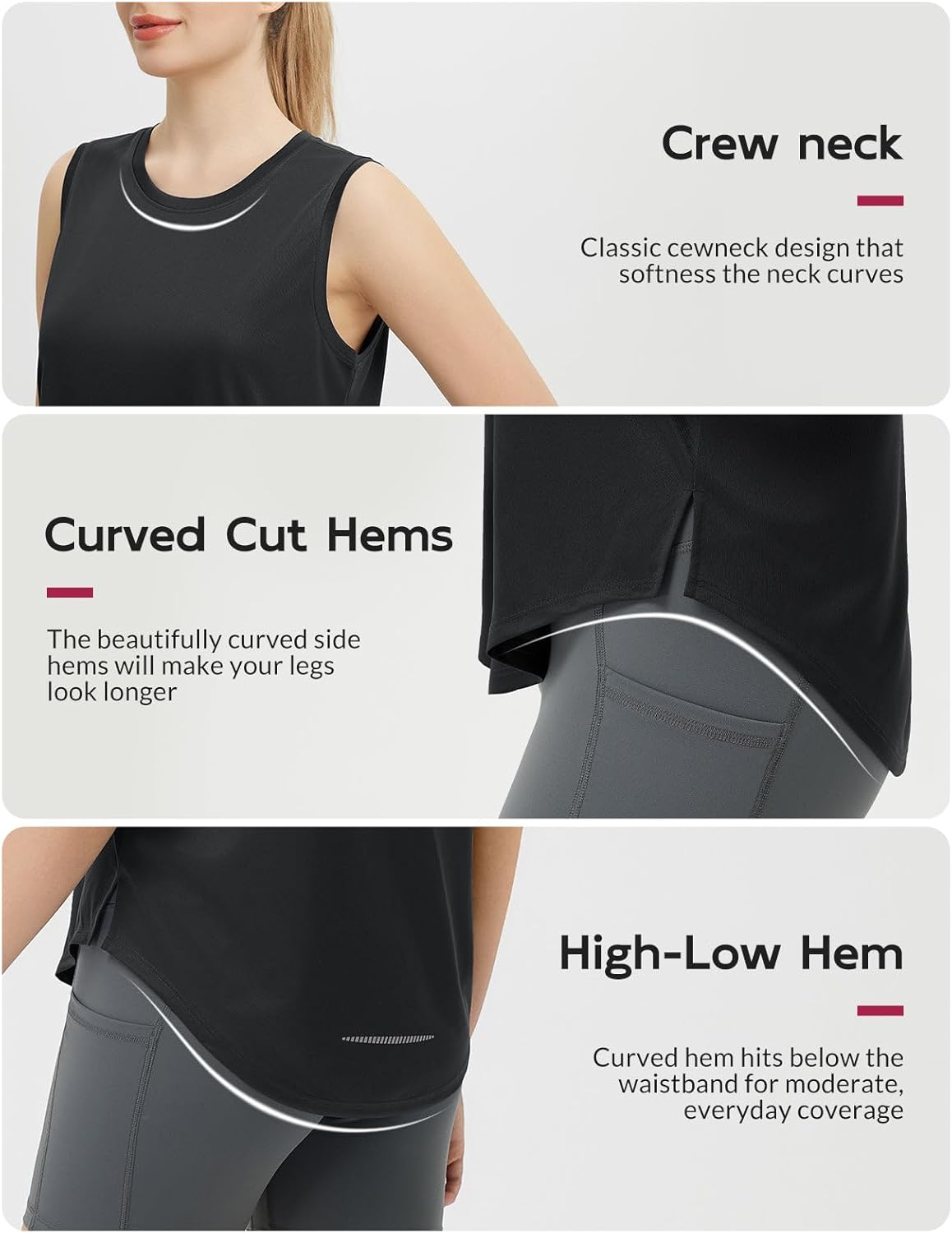 baleaf Women's Sleeveless Workout Tops Athletic Racerback Tank Top High Neck Yoga Running Shirts Loose Fit Gym Tennis Black XL - Image 4