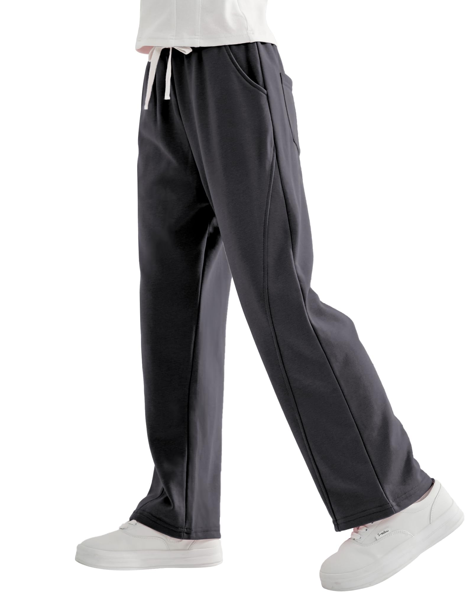 Rolanko Girls Wide Leg Sweatpants Straight Pants for Kids Girls Trousers with Pockets Sweats 4-14 Years