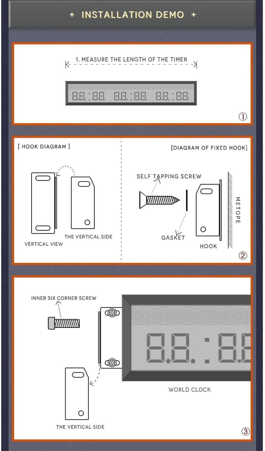 World Clock, LED Digital World Time Wall Clock Indoor Full Color Multi Time Zone World Wall Clock 3/4/5/6 City Time Zone Red for Office/Home/Living Room/School(3time)