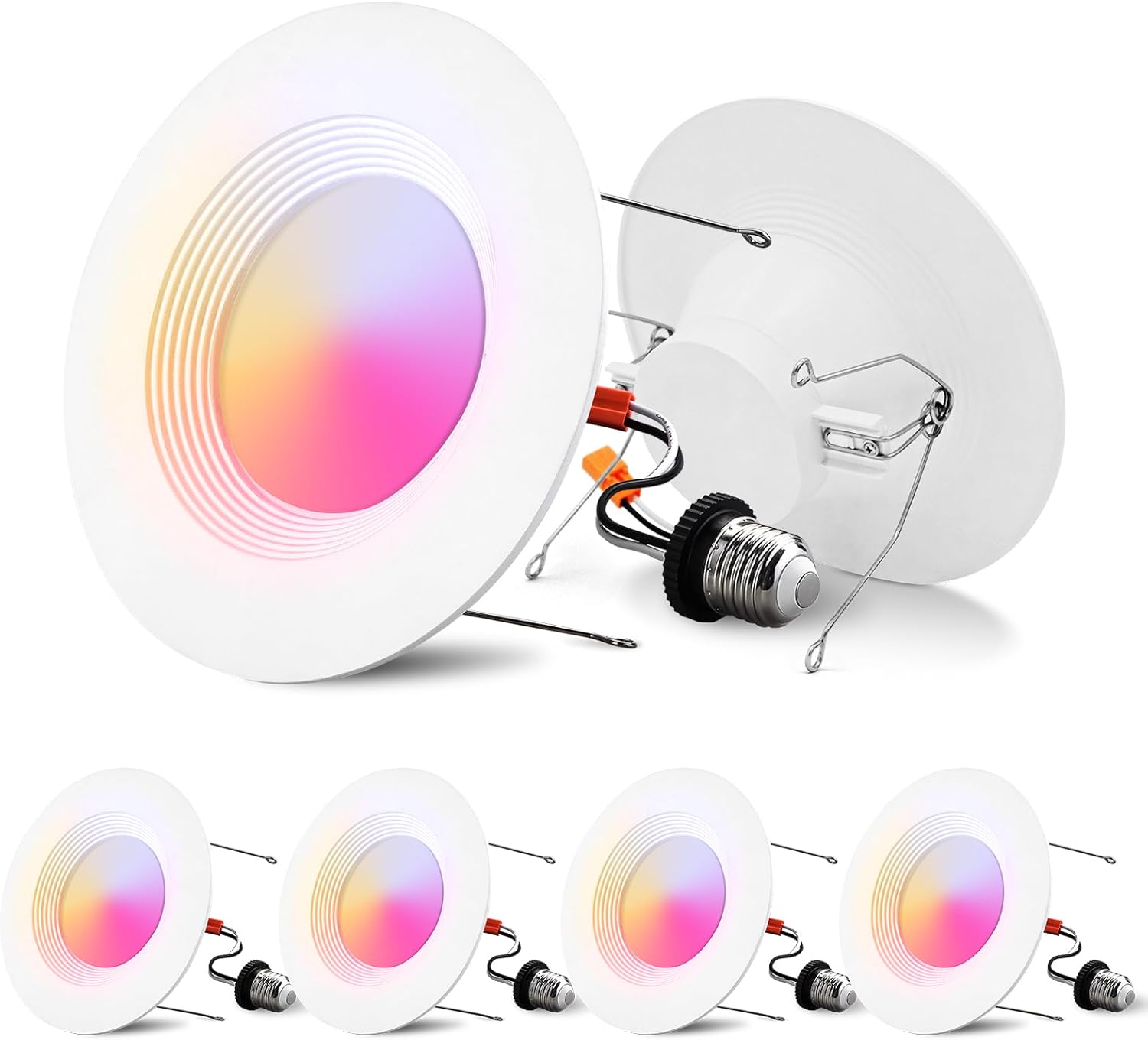 Luces LED inteligentes de 6 pulgadas, 12 W, 1000 lúmenes, paquete de 4 luces LED inteligentes que funcionan con AlexaGoogle, iluminación empotrada