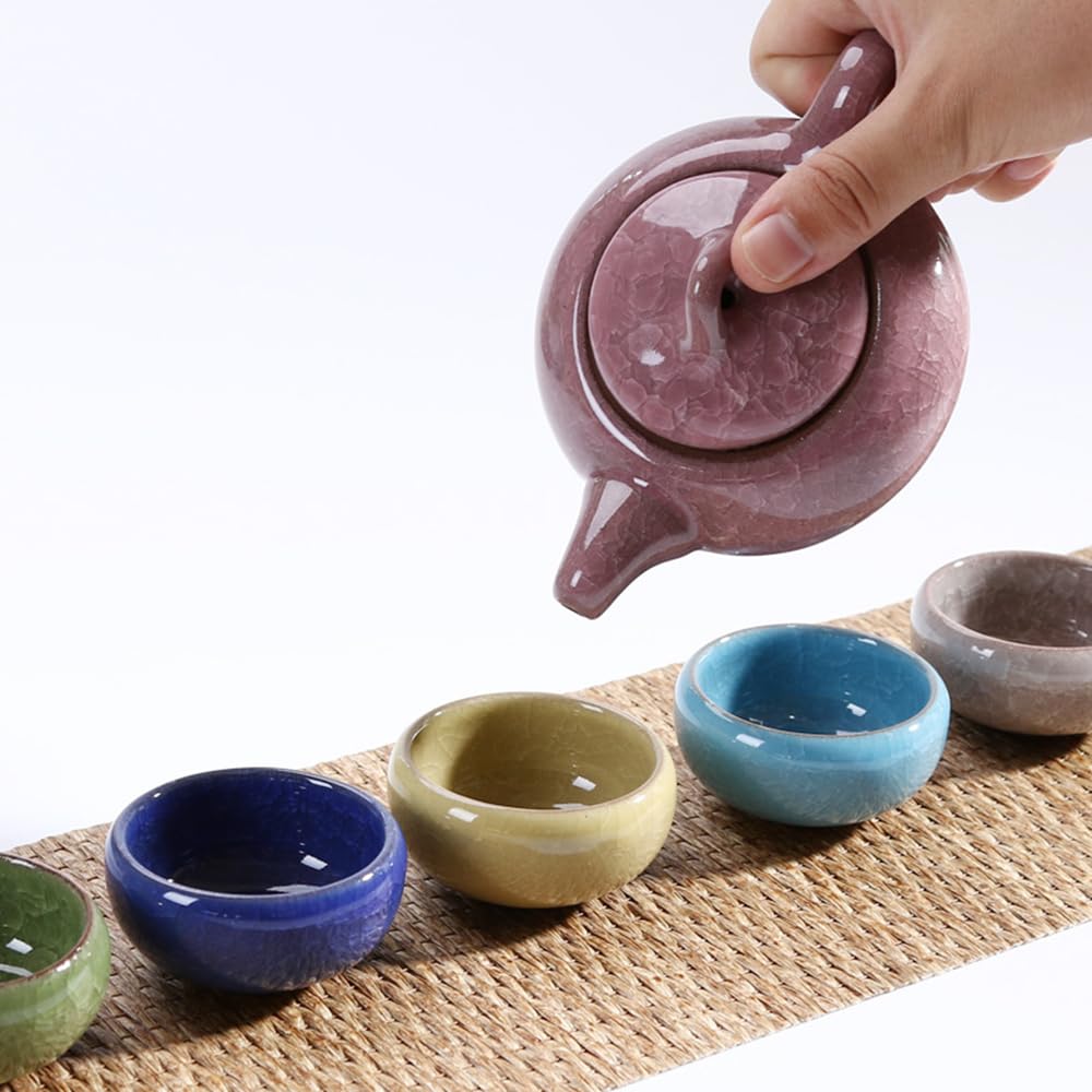 Crepa di Ghiaccio Porcellana Smaltata Set da Tè - Utensile Cinese Kung Fu Servizio da Tè con 6 Tazze da Tè (1.7 once) e Teiera (6.8 once)