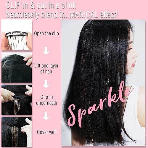 Miniatura 1 de Juego de 6 piezas de oropel con clip, 19.6 pulgadas, resistentes al calor, con brillantina, mechones de cabello de hada, regalo de festival, fiesta,