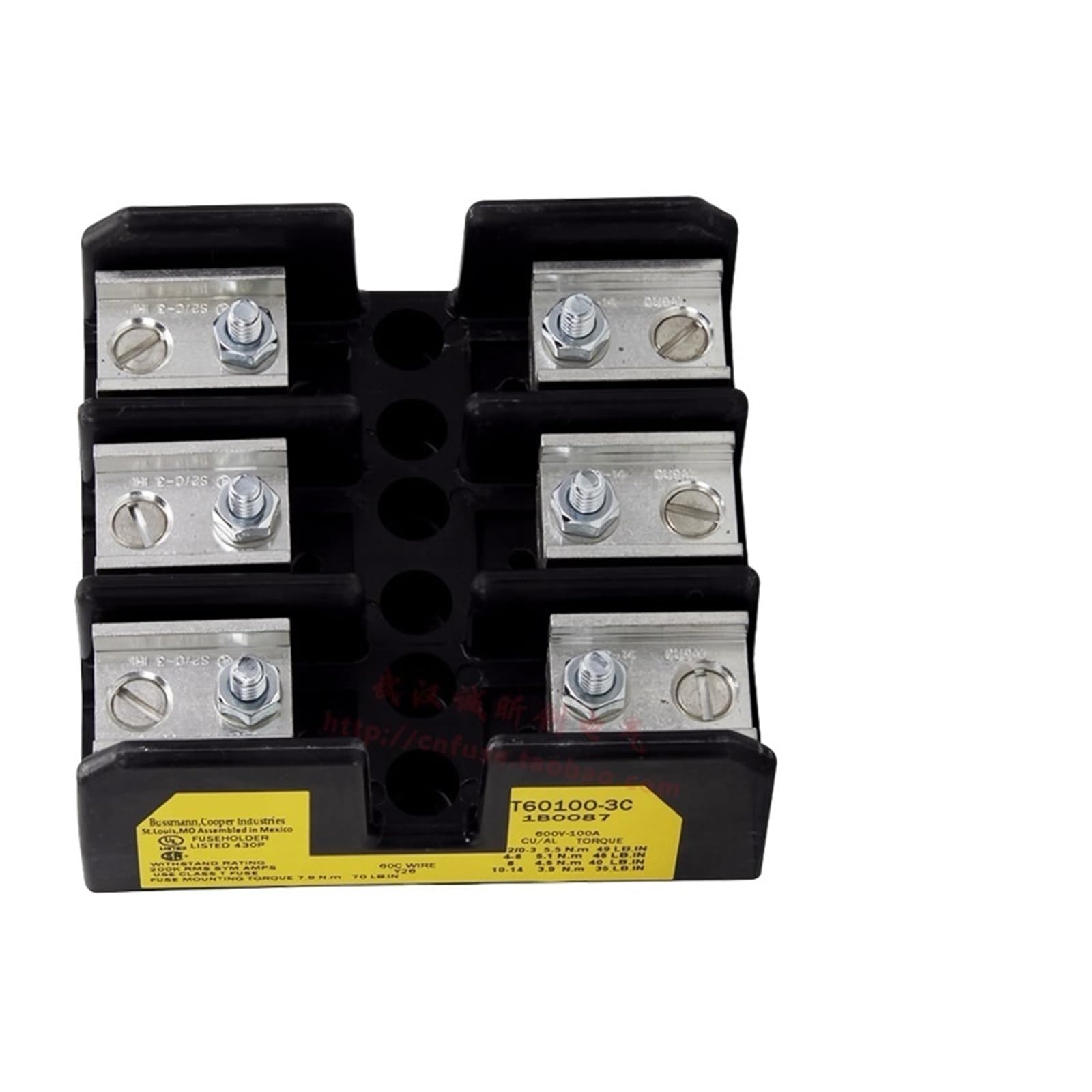 Porte-fusible T60100-3C bloc tripolaire 100A 600V pour armoire électrique