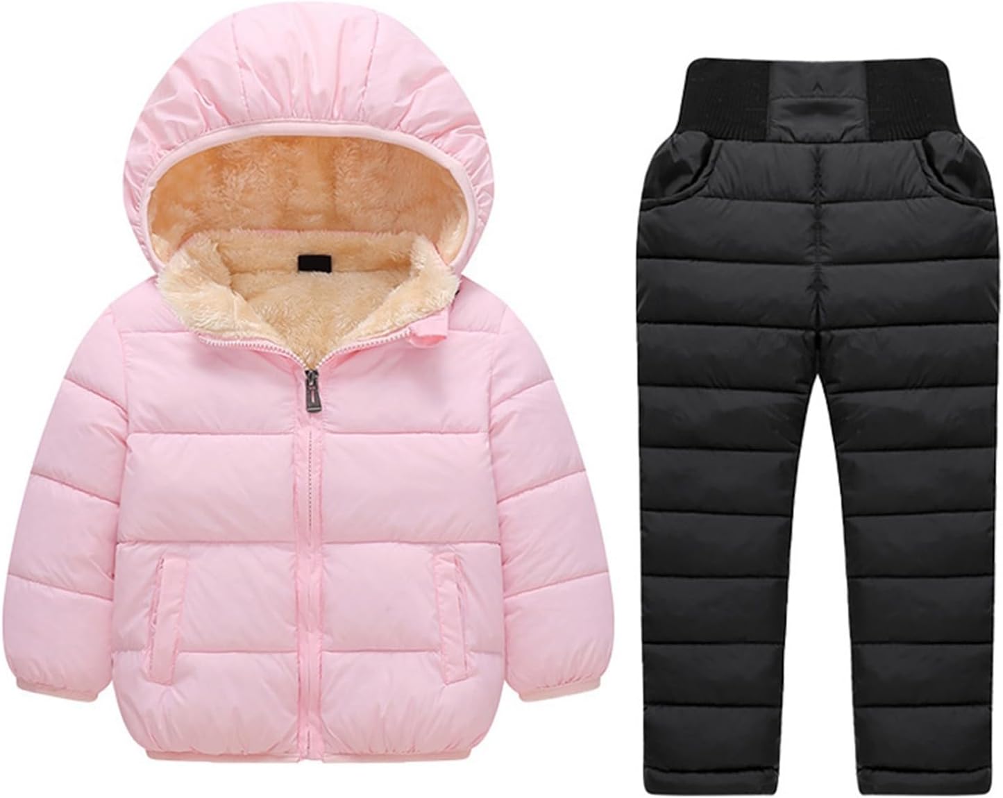 Kids Winter Puffer Set Boy Girl 2-Piece Quilted Down Jacket and Snow Pants Set Insulated Fleece Lined Snowsuit Warm Ski Suits