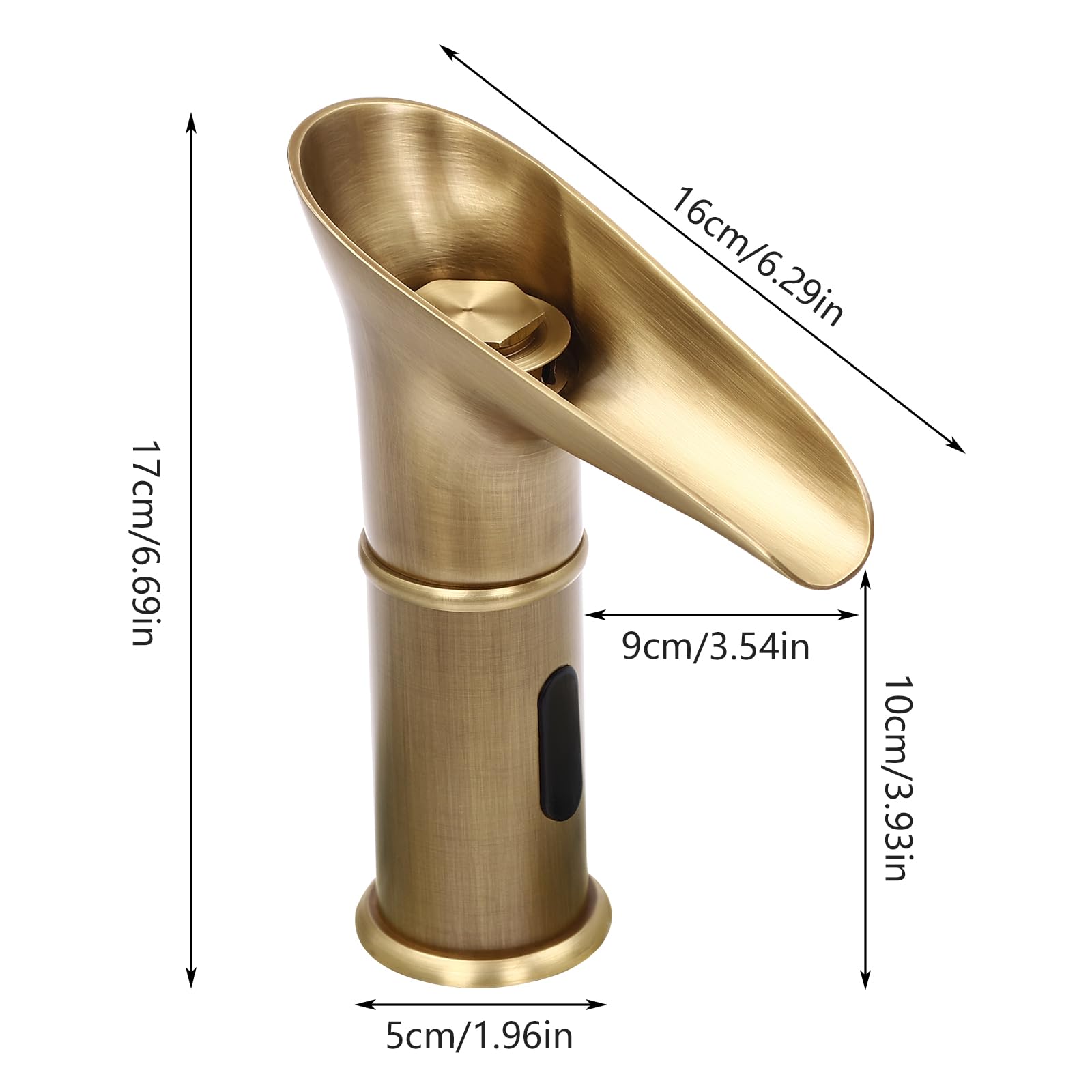 Rubinetto con sensore, rubinetto automatico con sensore a infrarossi, rubinetto a cascata, miscelatore per lavabo, rubinetto da cucina, altezza erogatore 100 mm (oro)