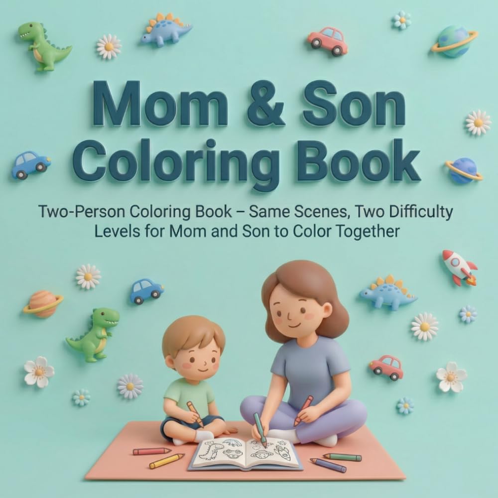 Mom & Son Coloring Book: Two-Person Coloring Book – Same Scenes, Two Difficulty Levels for Mother and Son to Color Together | Fun Bonding Activity Gift for Mother’s Day