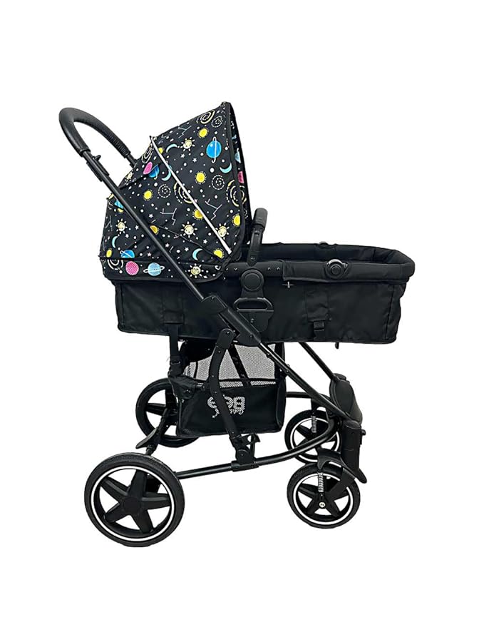 Royal Crown Stroller/Parm for Infant, 2 in 1 Transformable Seat(Stroller Cum Carry Cot), | 3-Position Recline System | Stroller for Toddlers, Baby Boy & Girl Age 0-3 Years (Black Galaxy)