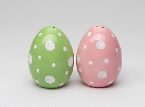 Miniatura 3 de Juego de cocteleras de sal y pimentero de huevo de Pascua rosa y verde de cerámica fina, 2-3/4 pulgadas de alto
