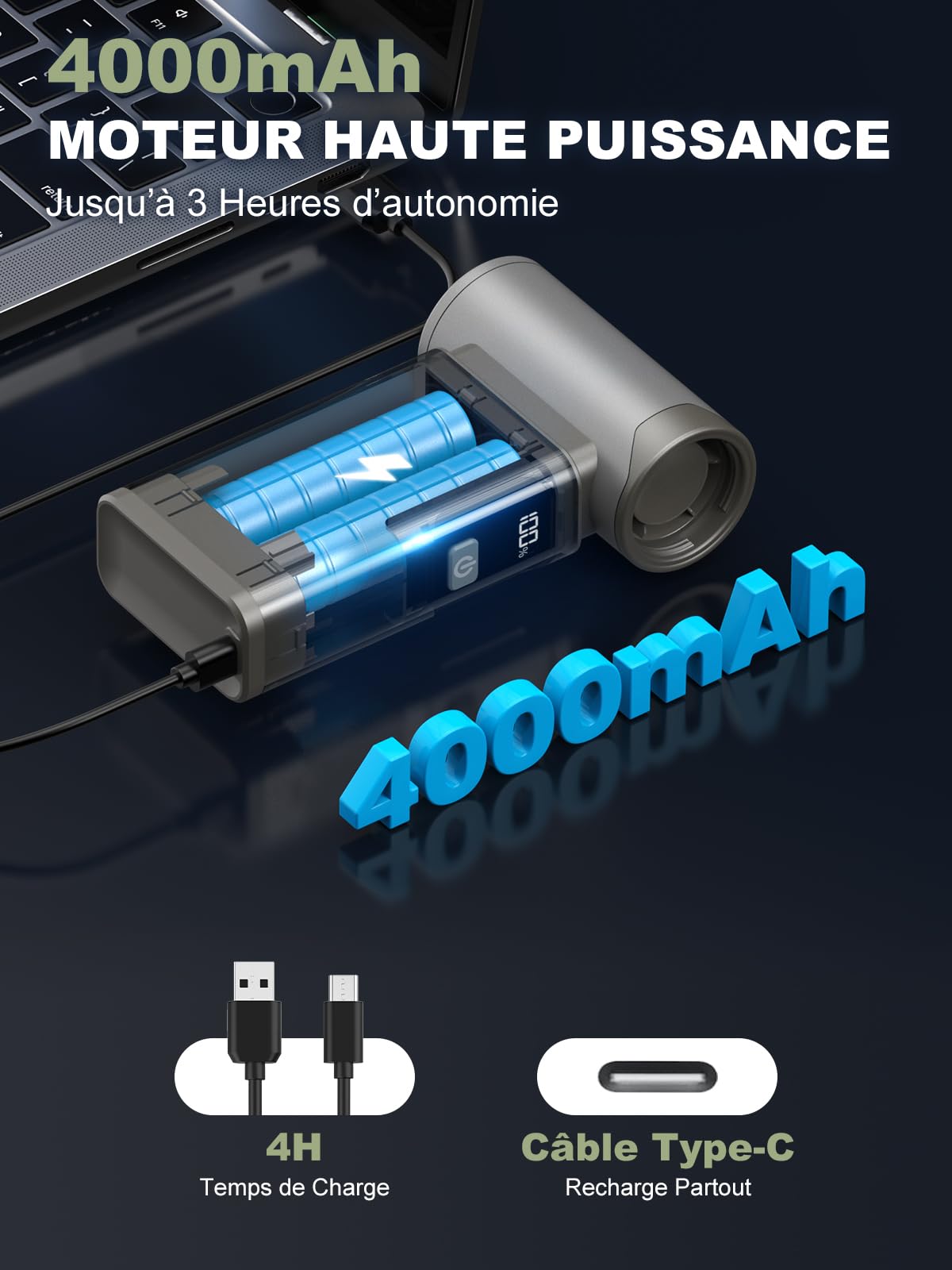Smiling Shark JE-01 Souffleur Air Comprimé, Brushless Motor Dépoussiérants Puissants Électrique avec Écran LED & Corps en Alliage d'Aluminium, 4-Gears Mini Souffleur Sans Fil pour PC/Clavier/Campfire