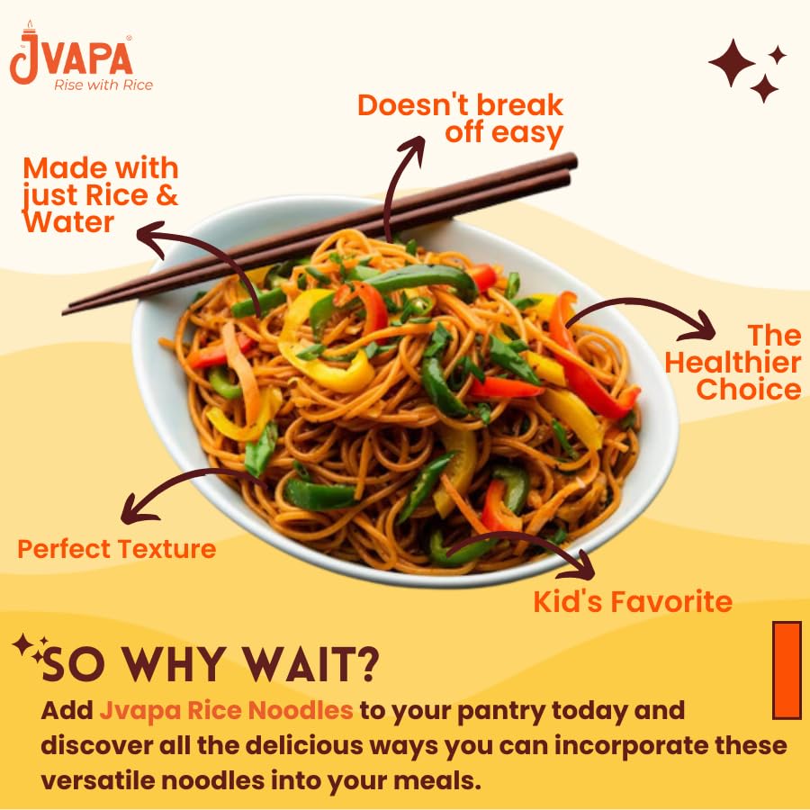 Image of Jvapa Rice Noodles with Hakka Masala Seasoning Inside, Naturally Gluten Free, Made with 100% Rice (210g x Pack of 3)