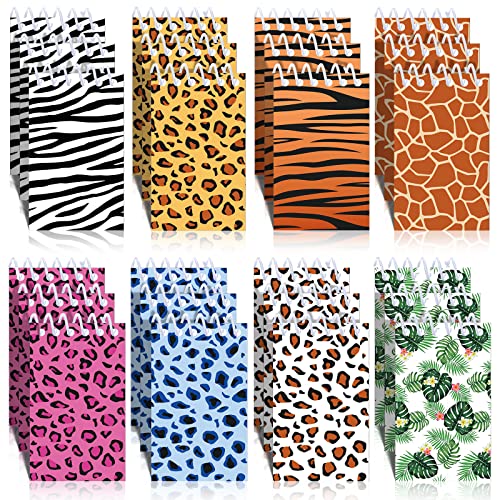 Dianelhall 24 Pcs Wild Animals Mini Notepads Small Spiral Pocket Notebooks Jungle Animals Leopard Cheetah Theme Party Favors Supplies, 8 Styles
