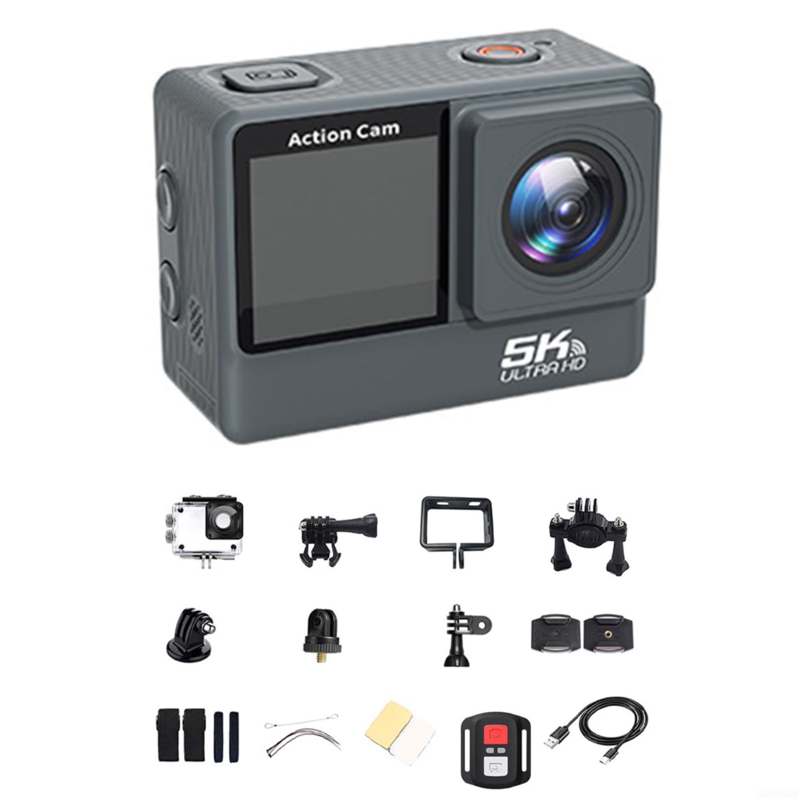 Action Camera 5K HD, leggera e stabilizzata, per ciclismo e avventure all'aria aperta, colore grigio