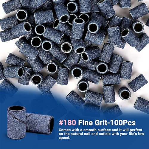 Image of MelodySusie 100 Pcs Nail Drill Bits Sanding Bands for Nail Drill 180 Fine Grit Nail File Sanding Bands for Acrylic Nails Gel Manicures and Pedicure
