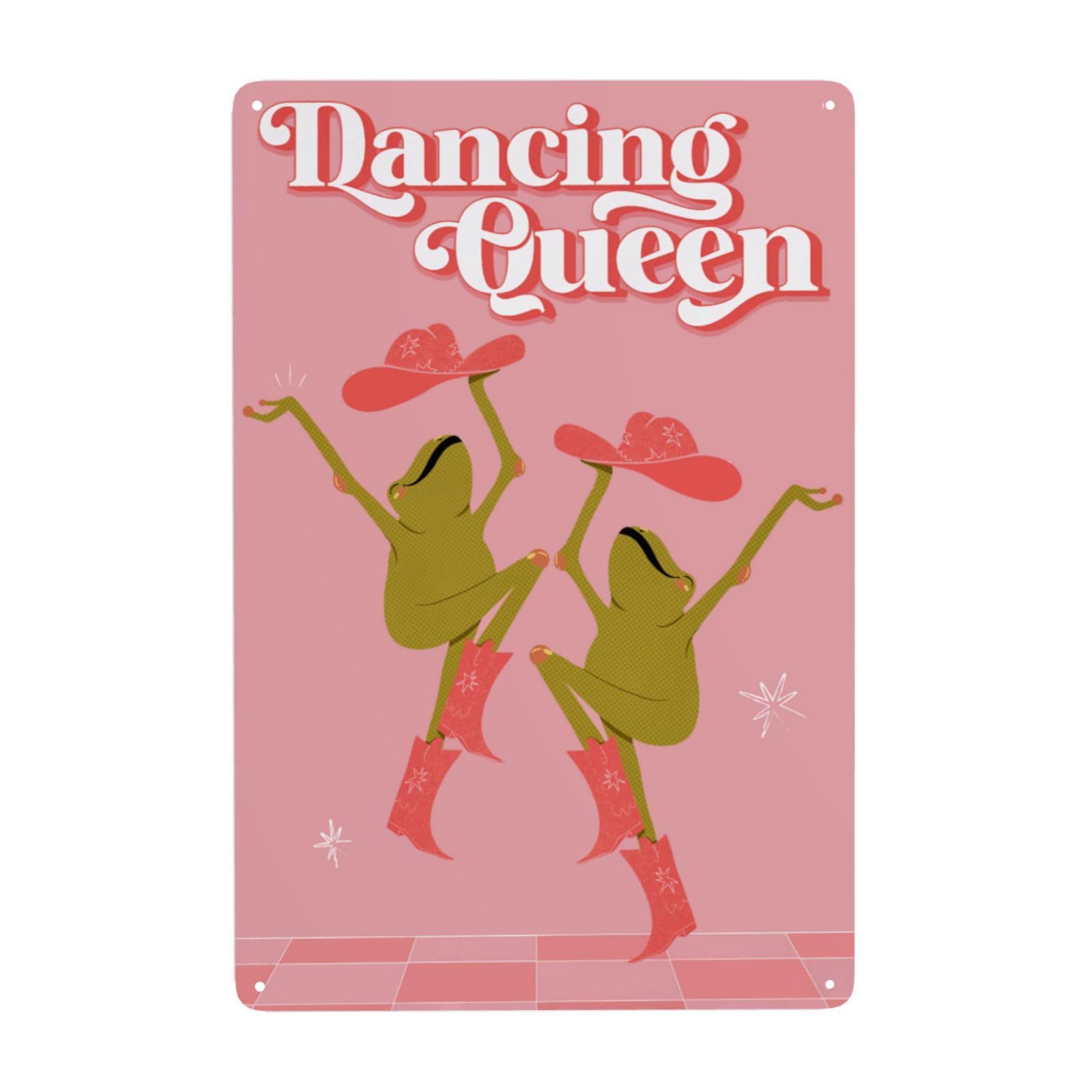 Funny Frog Metal Tin Sign, Dancing Queen Pink Bedroom Signs Wall Decor, Preppy Room Decor Outdoor Signs Bar Aesthetic Decoration Restaurant Cafe Art Poster 12 x 8 Inch