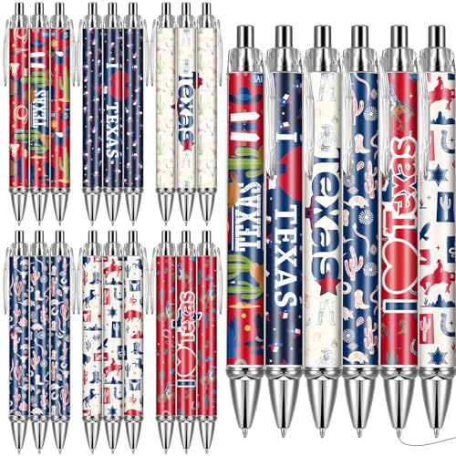 VorkiVecKi Texas Souvenirs Gifts Pens - 24 Pcs USA Western Retractable Ballpoint Pen Black Ink Smooth Writing Bulk Fine Blue Red Christmas Party Gifts Favors for Traveler Locals School Office Supplies