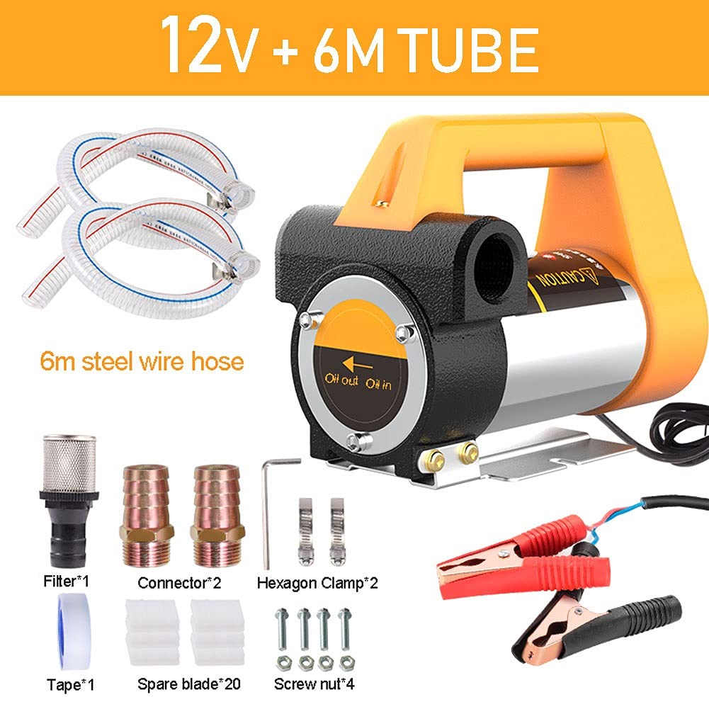 Bomba Gasoil Diesel 12V, Bomba de Trasvase de Gasoil, Bomba Aceite Extraccion Electrica, Kit Aspiracion Deposito de Gasoil, 65L/min, para Diésel, Gasóleo, Queroseno (Color : with Hose)