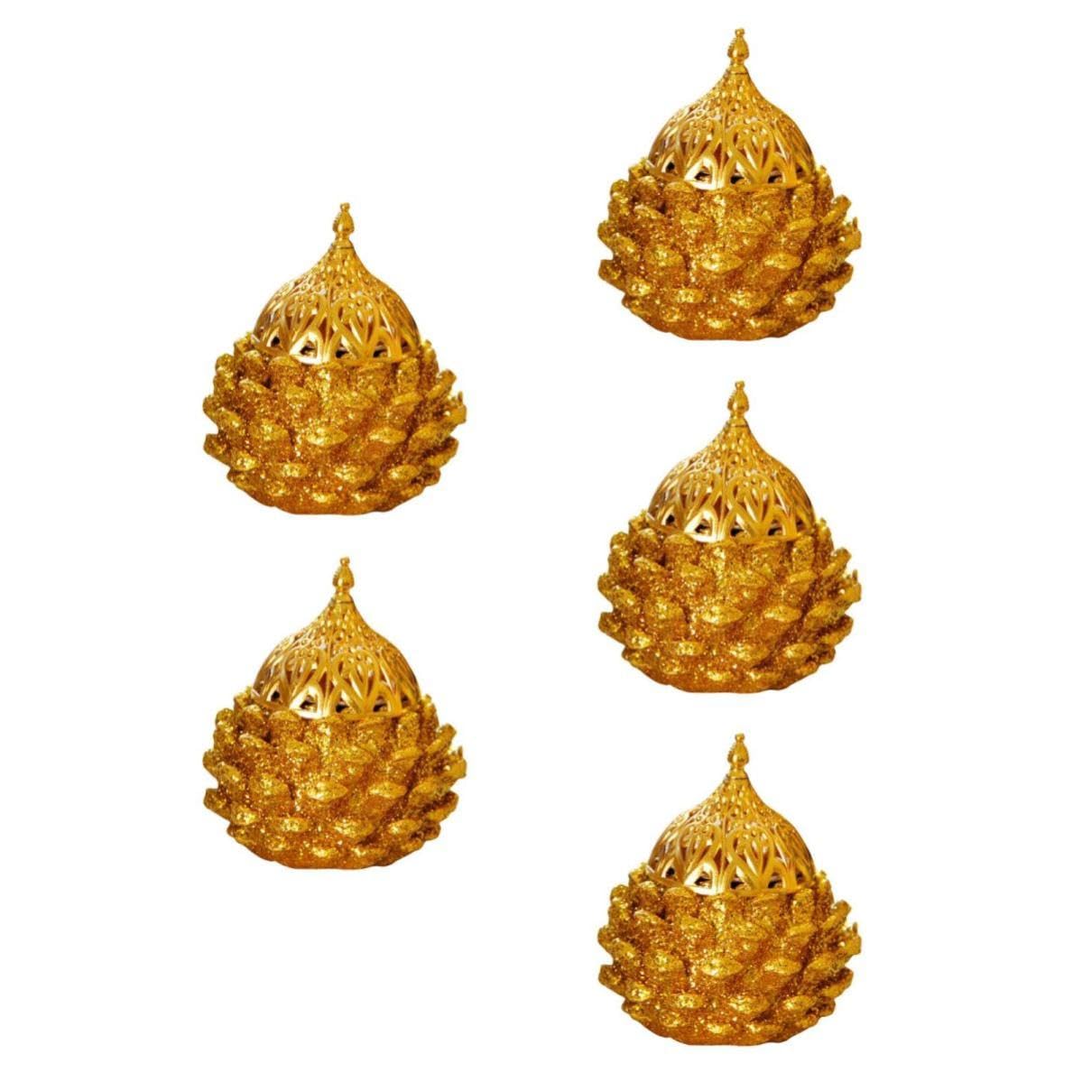 Cabilock 5 Piezas Quemador de Incienso Dorado de Resina Forma de Piña