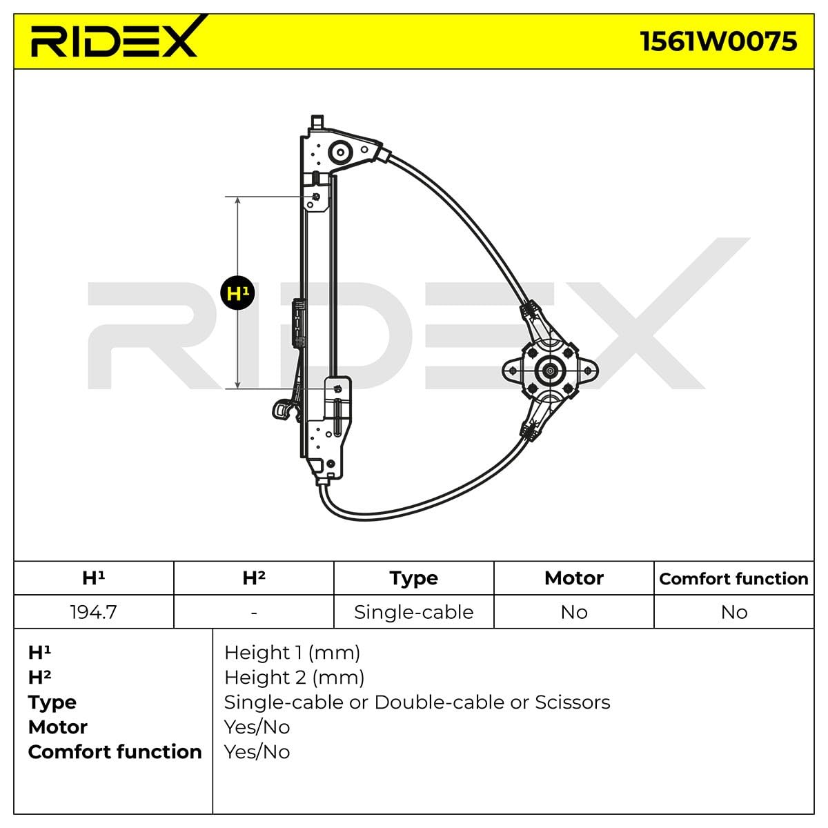RIDEX Alzacristallo manuale Posteriore Sinistra FIAT GRANDE PUNTO 199