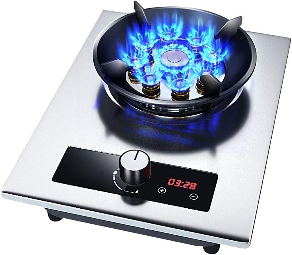 Gas Hob Cooker 43CM Built-in Kitchen Gas Stove Nine-Cavity Firepower Burner 2021 Easy to Clean Stainless Steel Panel 99 Minutes Smart Timer Non-Slip Cast Iron Hob Rings [Energy CLAS