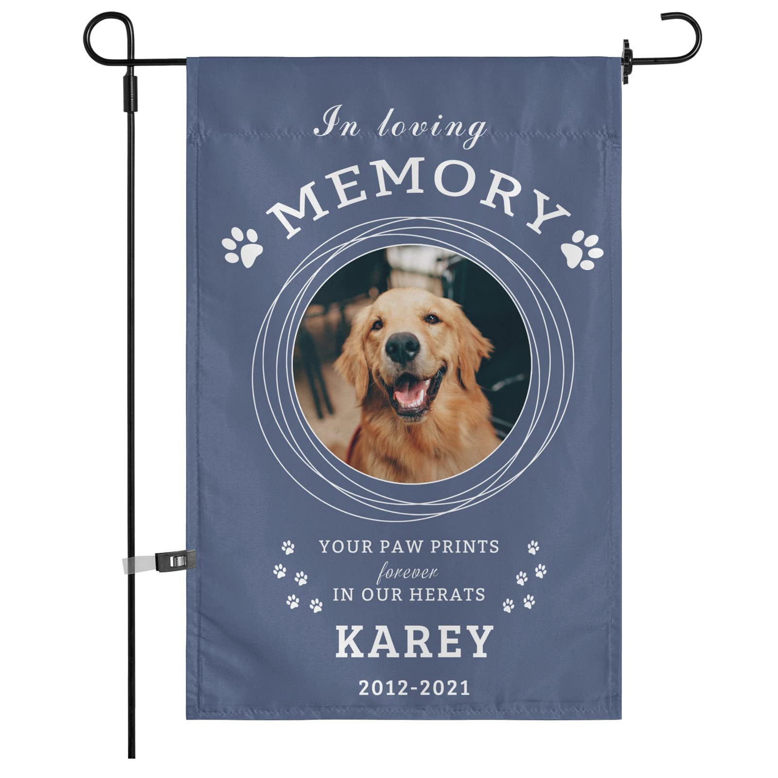Custom Memorial Carden Flag, In Loving Memory of Loss Dog, Personalized Flag with Lost Pet Photo Name, Dog Cat memory Gifts for Patio Yard Lawn Outdoor Decoration, 12'' x 18'' Double Sides