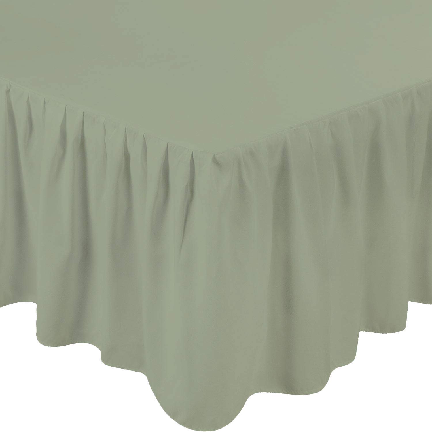 FIRST Look Linen 1Pc Ruffled Bed Skirt King Size Sage Color 18 Inch Drop 600 Thread Count Dust Ruffle with Platform, Wrinkle and Fade Resistant