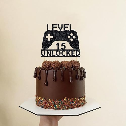 Miniatura 4 de Decoración para tartas desbloqueada de nivel 15, decoración de pastel de cumpleaños de 15 años, controlador de videojuegos, decoración de tartas,