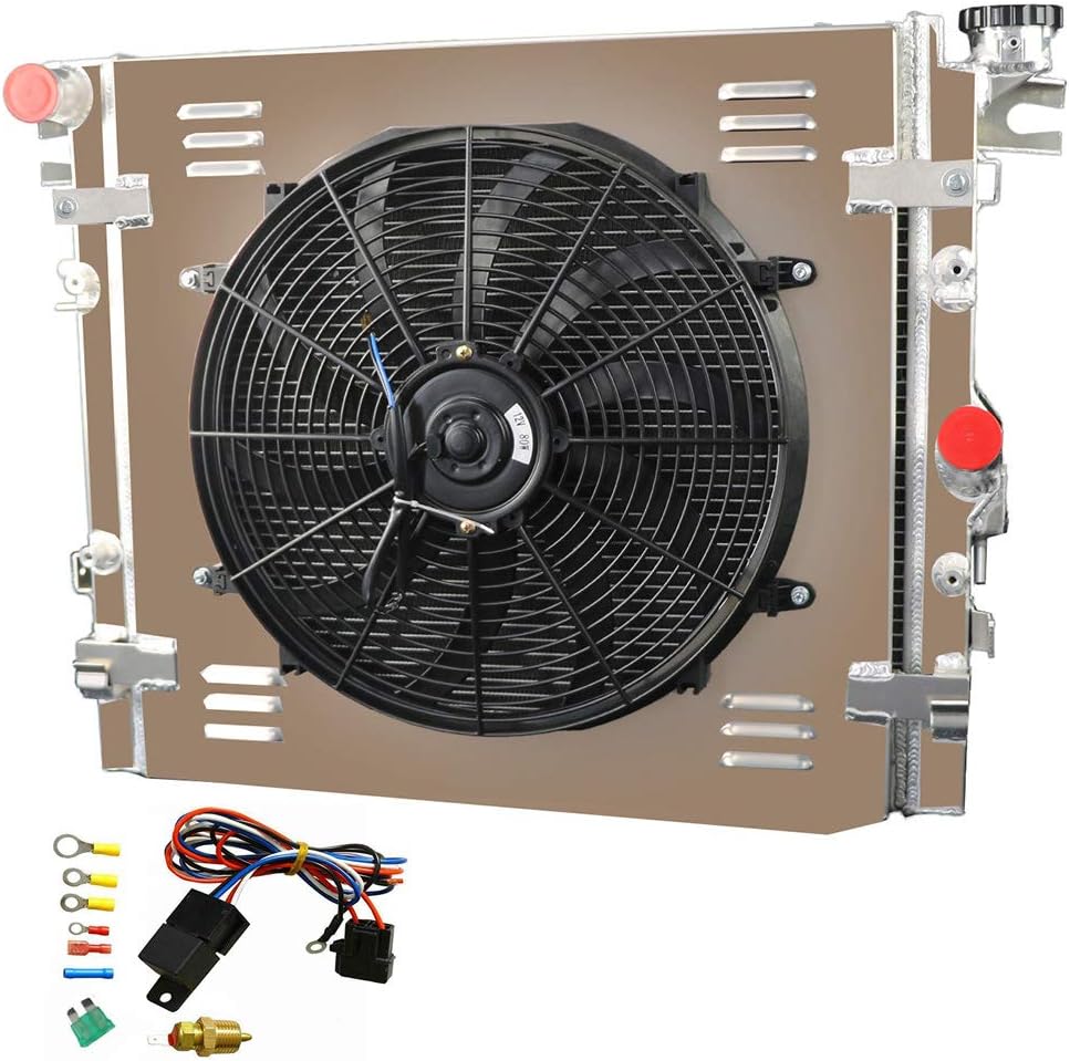 ALLOYWORKS 3 Row Aluminum Radiator+Shroud Fan+Relay For 2007-2015 Jeep Wrangler JK 3.6 3.8 V6 Offroad
