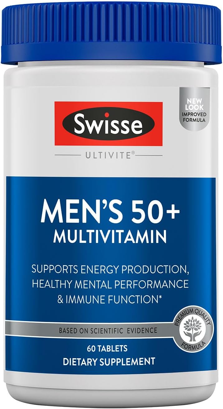 Swisse Daily Multivitamin for Men 50 and Over | 39 Vitamins, Antioxidants and Minerals + Adaptogens | Energy & Immune Support | Mens 50+ Multivitamins Supplement | 60 Tablets