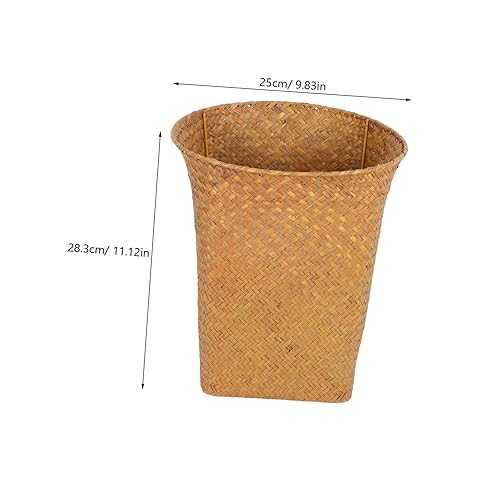 Miniatura 2 de Healeved Basurero de mimbre tejido con pajilla cestas de almacenamiento de papel de ratán contenedor de basura decorativo cesta de basura redonda