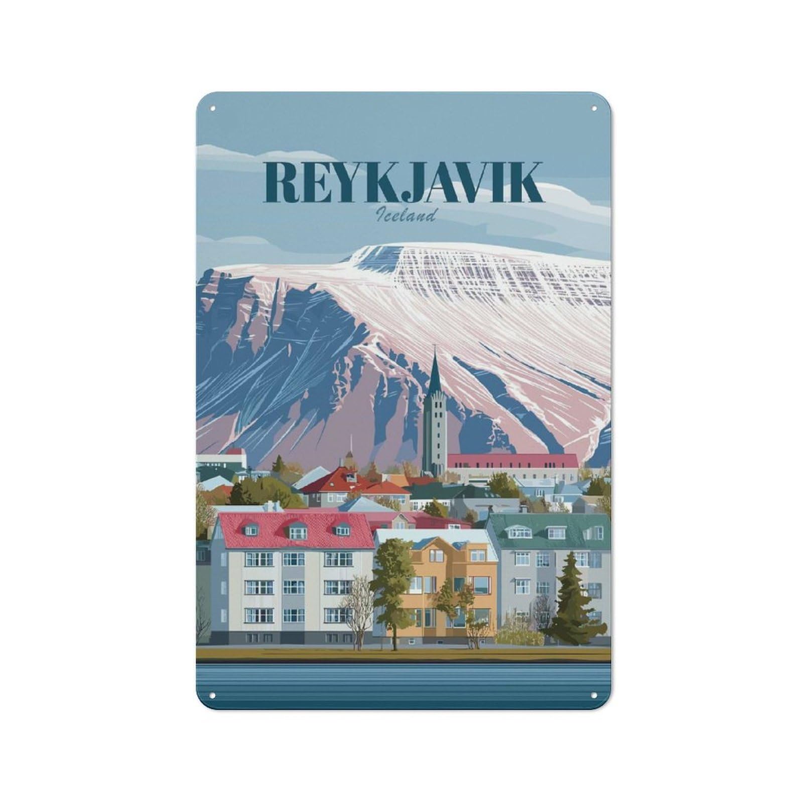 Junmoney Style-2 Reykjavik Iceland Vintage Retro Metal Wall Decor 30X20cm, Vintage Tin Sign For Coffee Bar, Kitchen, Bistro Or Tea Corner