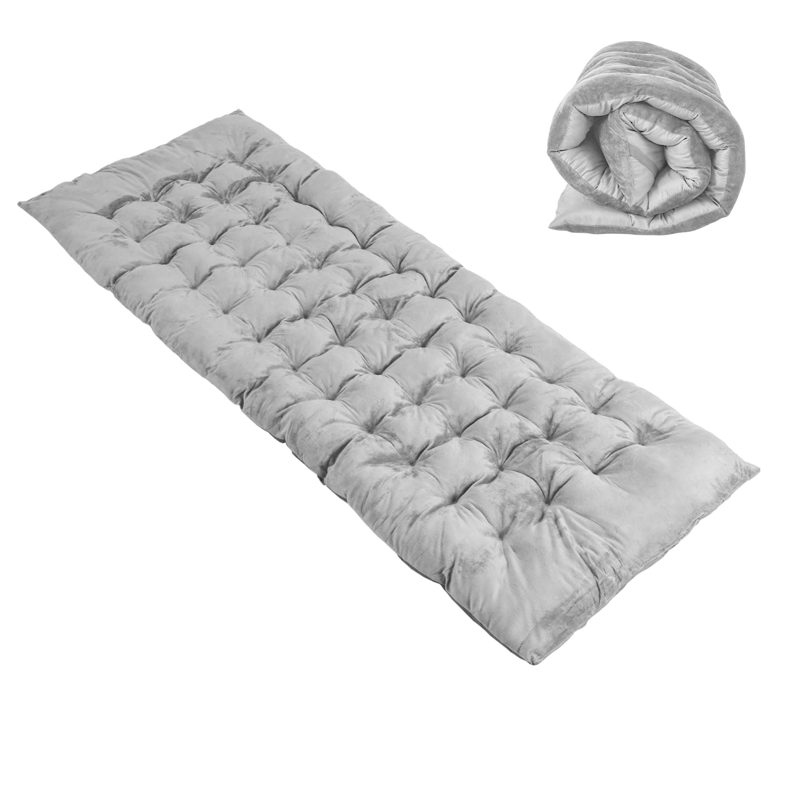 SPOTRAVEL Foldable Camping Mattress for Camping Bed, 190 x 70 x 7cm Soft Comfortable Roll Up Sleeping Mattress Pad with 4 Fixing Straps, Portable Floor Pad Guest Bed for Hiking Traveling (Gray)