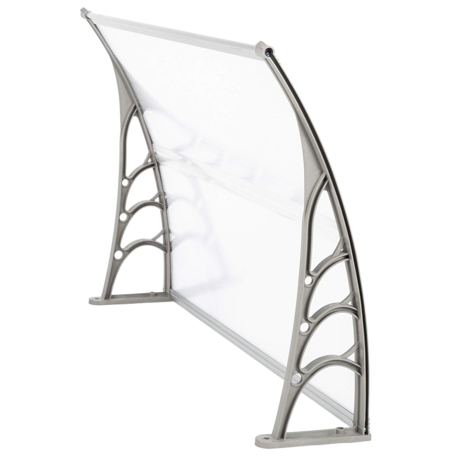 Outvita Auvent de Porte d'entrée, Contre Pluie Neige UV, Porte Toit Marquise Abri Protection en Polycarbonate (120 x 80 x 23 cm) Gris