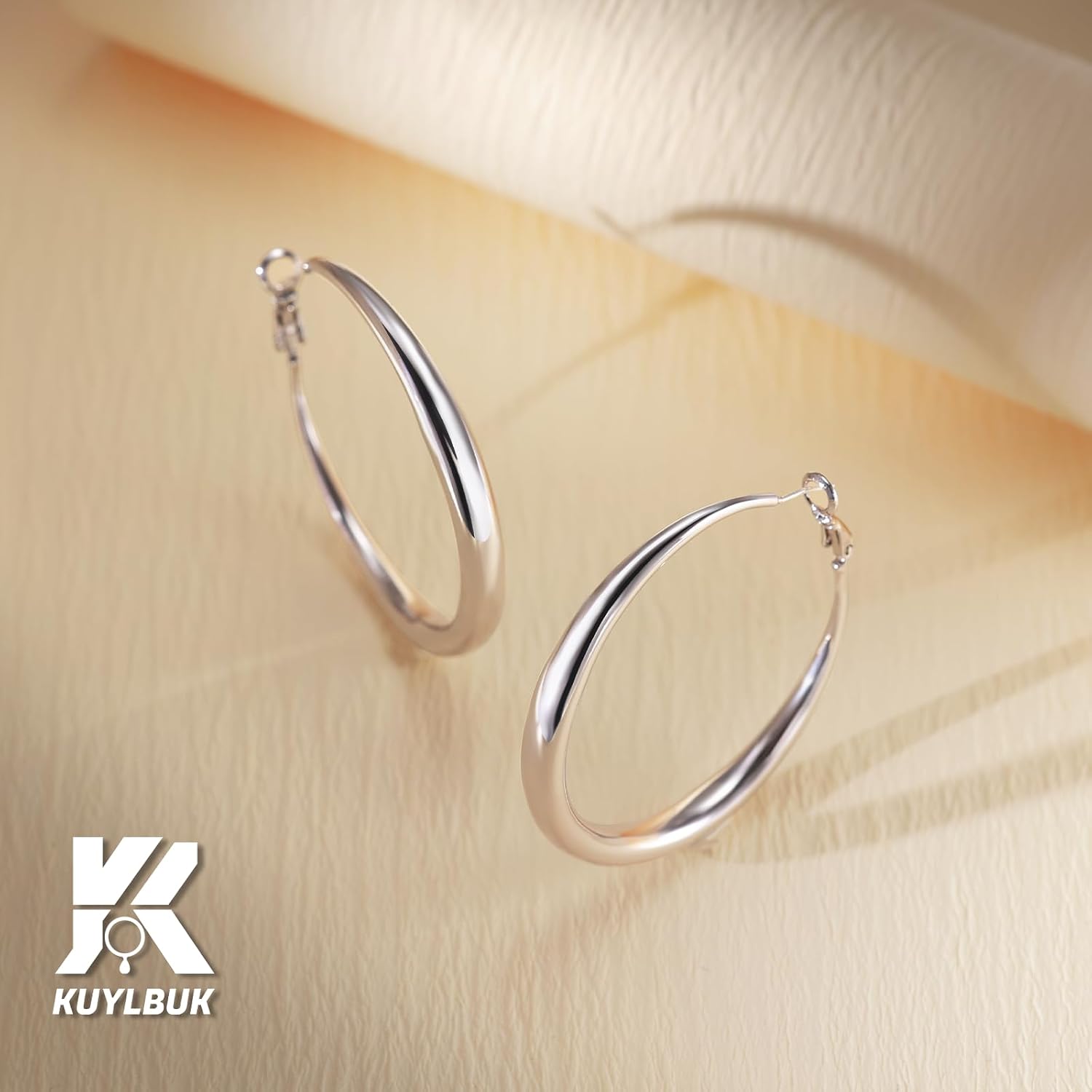 50mm Large Chunky Hoop Earrings for Women 999 Sterling Silver Post Big Thick Trendy Lightweight Hypoallergenic Fashion Jewelry Gift
