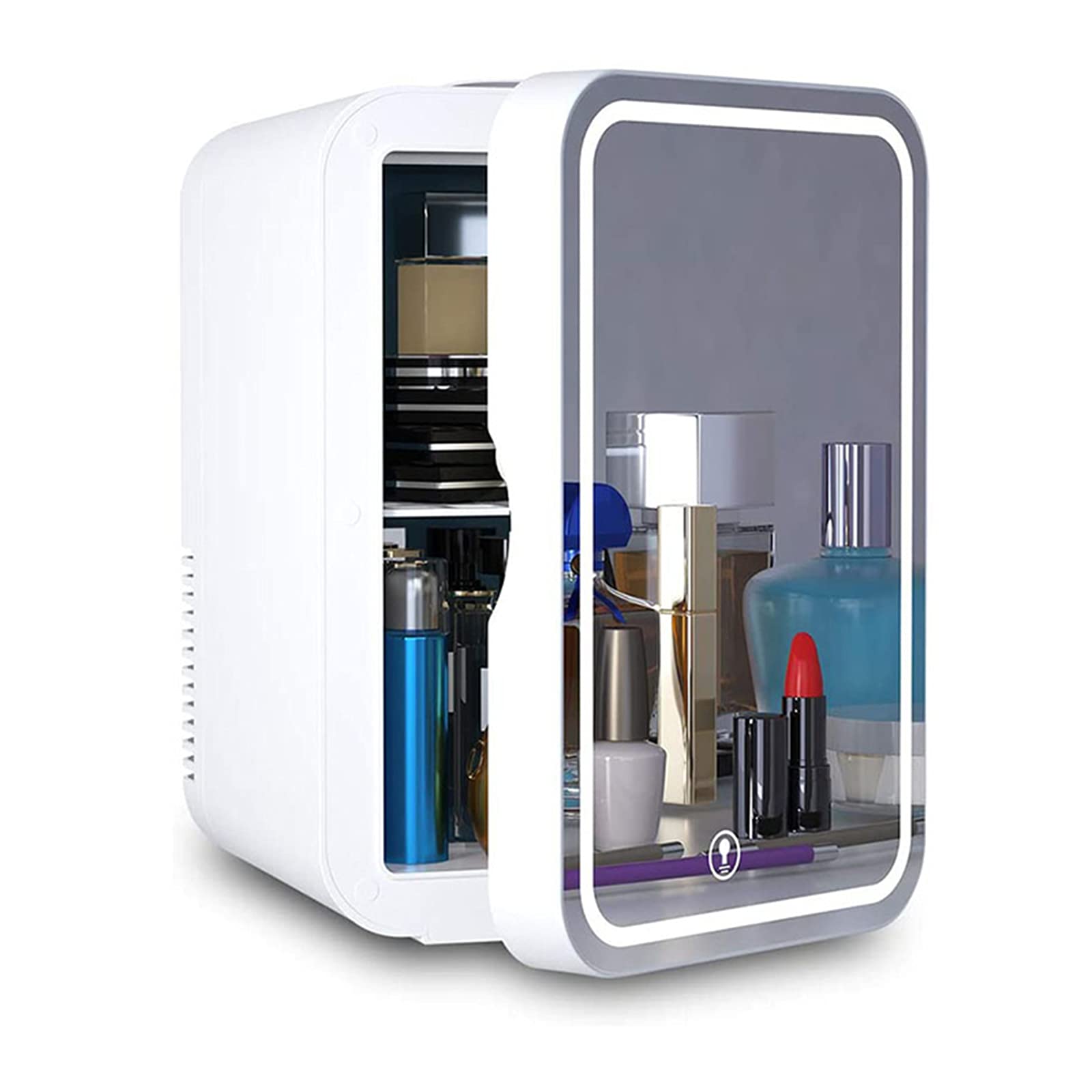 Mini refrigerador de belleza para maquillaje, mini refrigerador de 8 l, refrigerador cosmético portátil de bajo ruido para el hogar, espejo de maquillaje con luz LED, refrigerador/congelador más cál