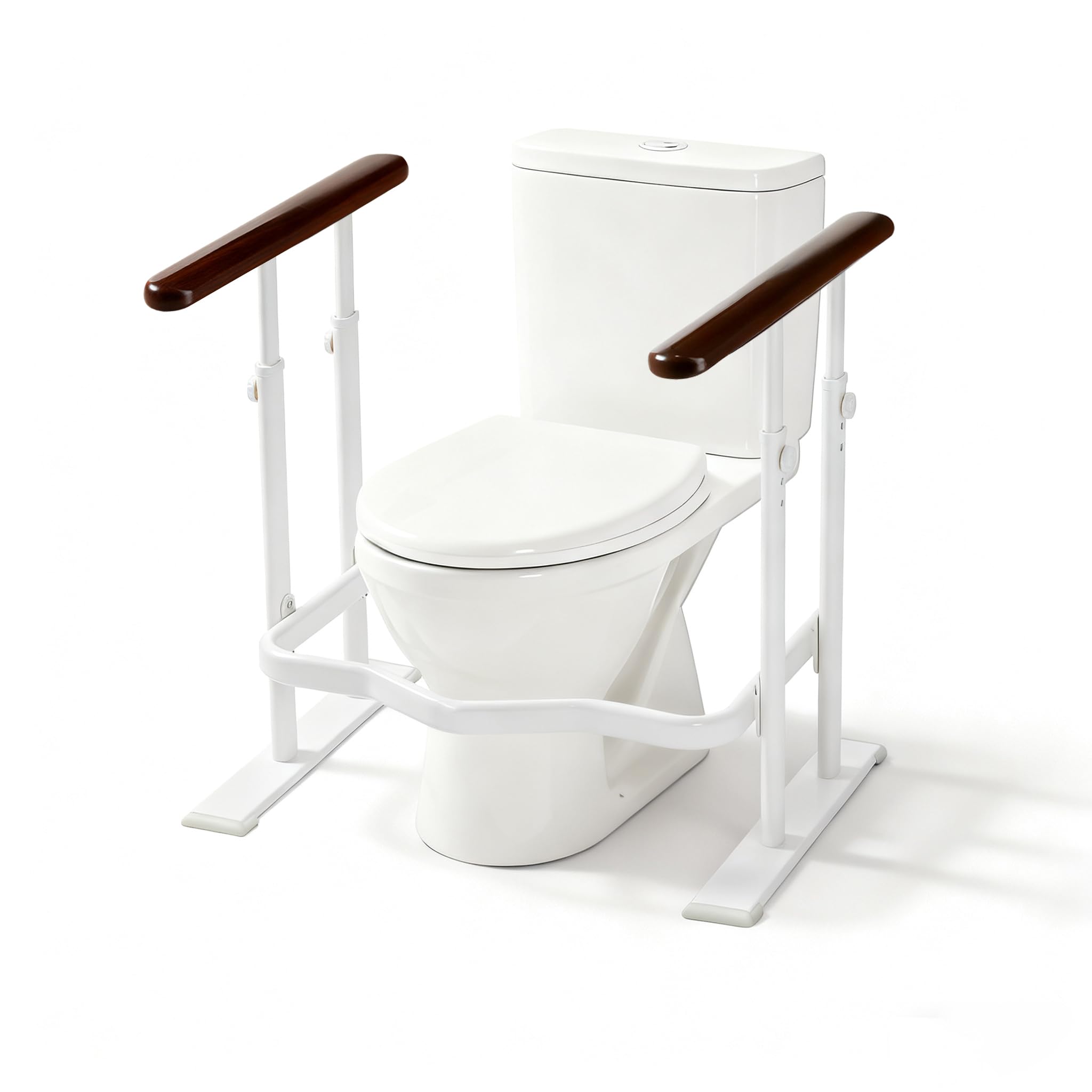 Toilet Safety Rails for Seniors - Toilet Safety Frame with Dual Pillars, Waterproof Nighttime Reflective Base, 3-Speed Height Adjustment (Brown, Double Pillar)