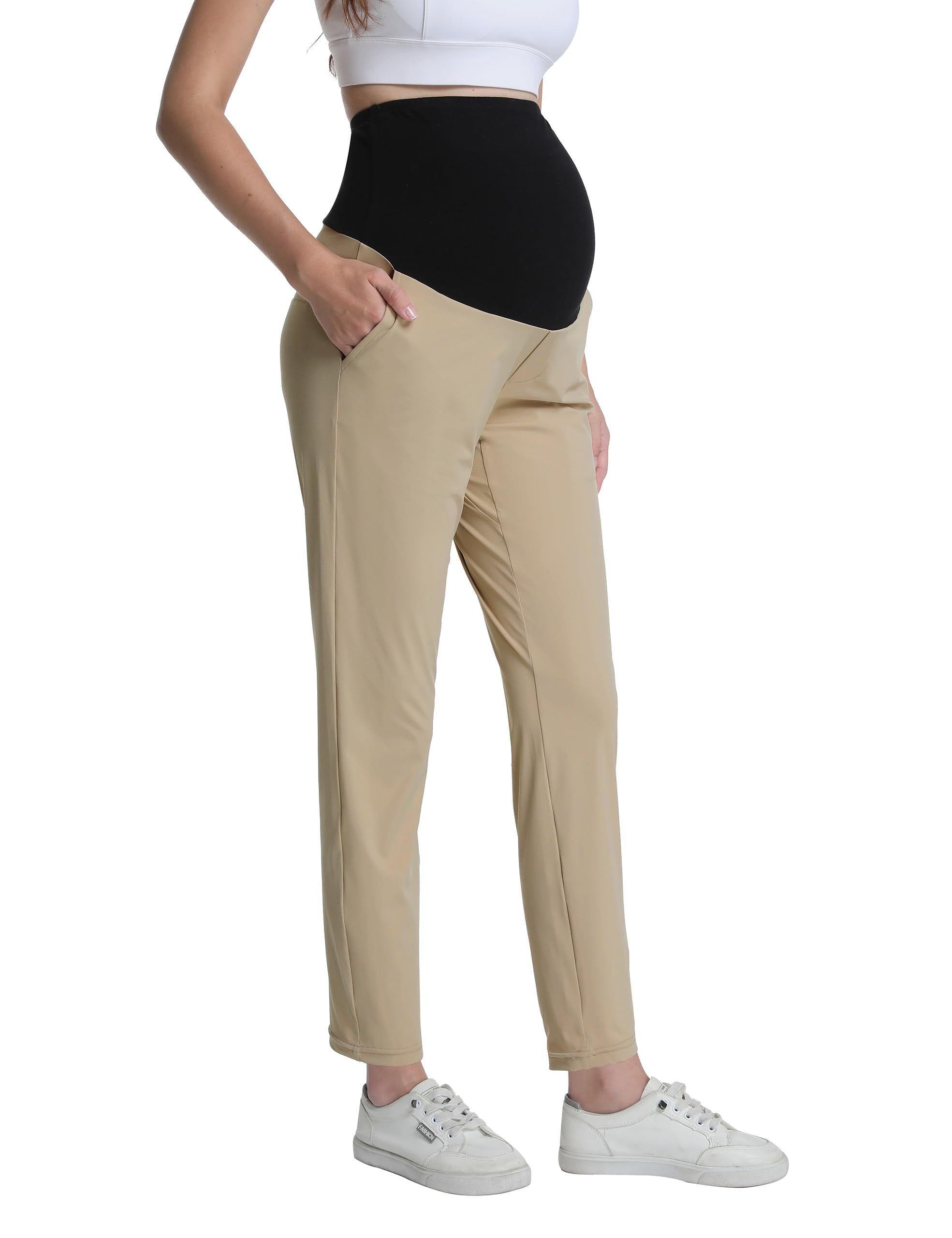 Pantalones de Maternidad con Soporte Abdominal Elásticos y con Bolsillos para Golf Trabajo y Uso Diario