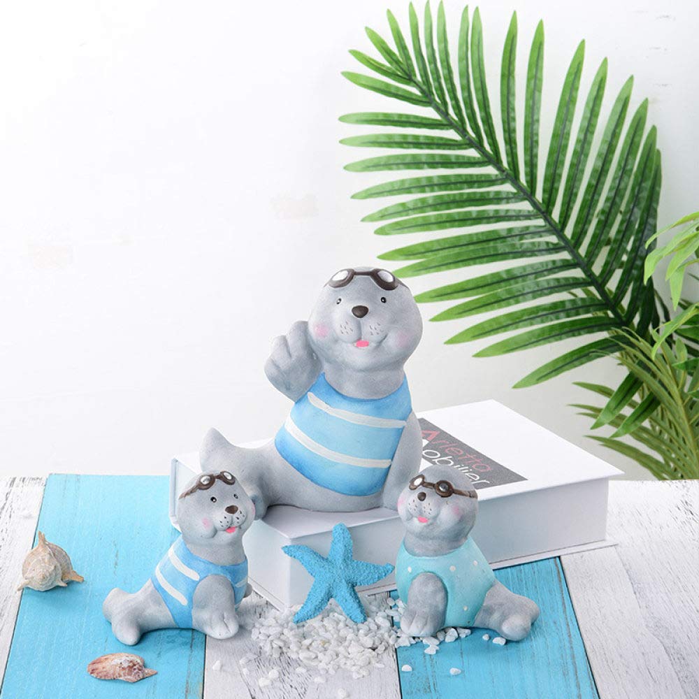 Statue lion de mer en résine lot de 3 mignonnes petites figurines déco pour maison et bureau