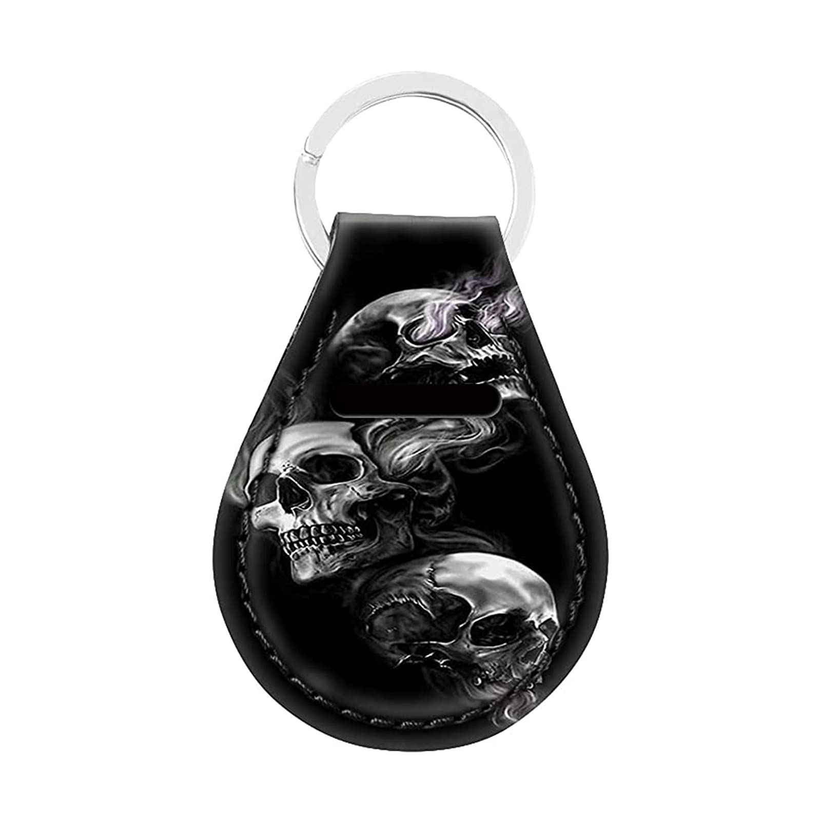 Jeiento Cool Skull Key Ring Bracelets Wristlet Keychain Bangle Keyring - Large Circle Leather Bracelet Holder For Women Men(Black)