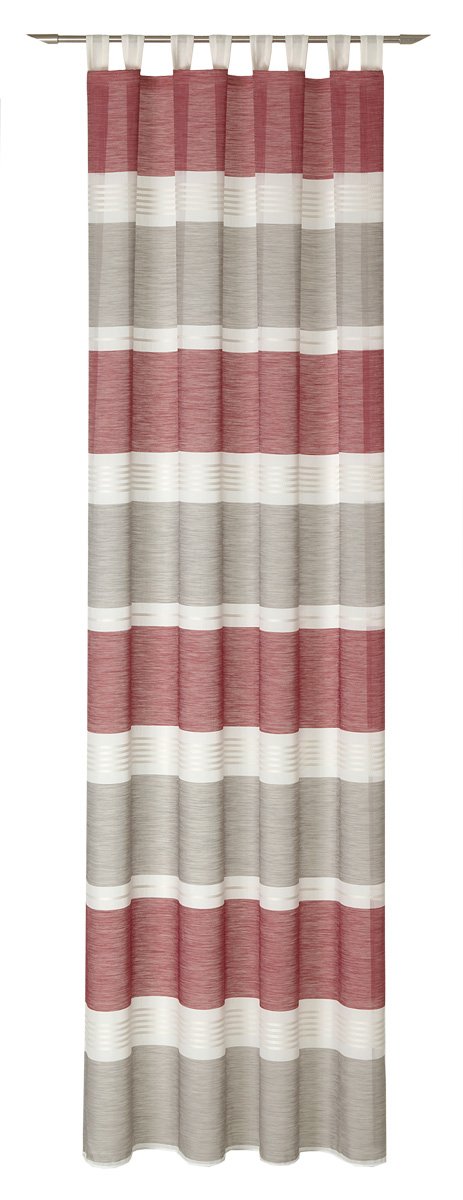 Deko Trends Tab-top Curtain, Polyester, Red-Taupe-Wool White, 245 x 140 cm